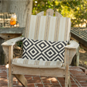 Hip Black Ikat Diamond Square Mosaic Pattern Buitenkussen