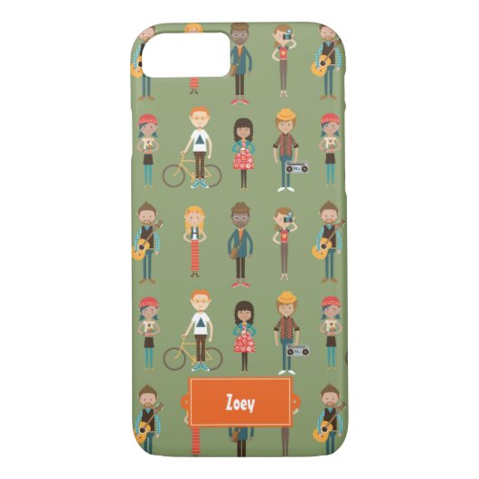 Hip Cartoon Mensen Illustratiepatroon (groen) Case-Mate iPhone Case (Achterkant)