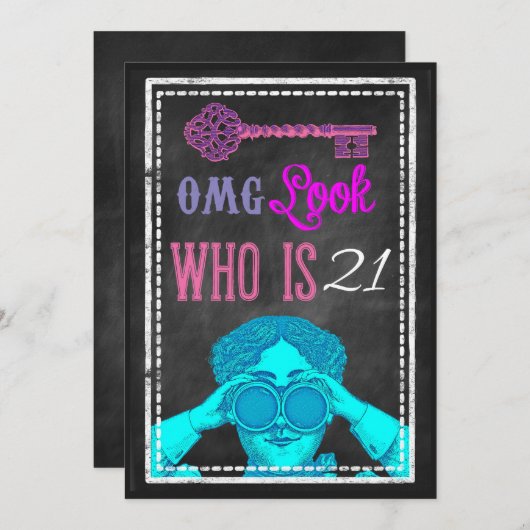 Hip Chalkboard Retro 21st Birthday Party nodigt ui Kaart (Voorkant / Achterkant)