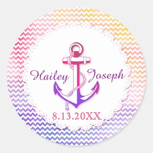 Hip Chevron Anchor Nautical Wedding Ronde Sticker (Voorkant)