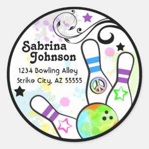 Hip- en kleurrijke Bowling-adreslabel Ronde Sticker