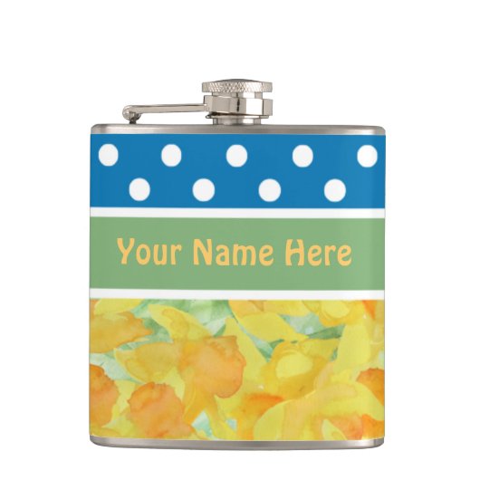 Hip Flask om te personaliseren: Daffodils, Polka D Heupfles (Voorkant)