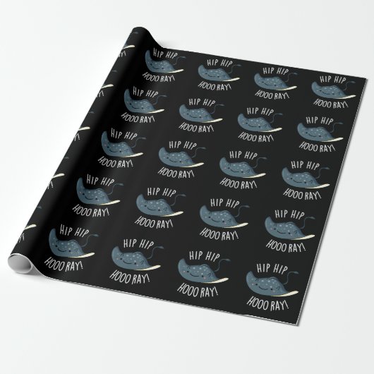 Hip Heup Hoo-ray Funny Sting Ray Pun Dark BG Cadeaupapier (Uitgerold)