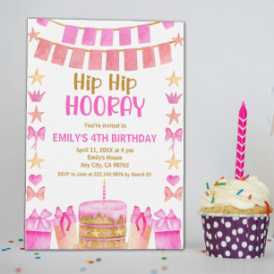 Hip Hip Hip Hip Pink Gold Houray Invitation du 2e