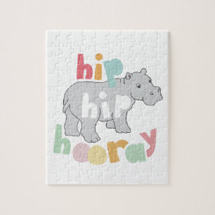 Hip Hip Hooray Gray Hippo Tekening Cute Animal Art Legpuzzel