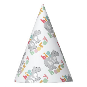 Hip Hip Hooray Gray Hippo Tekening Feesthoedjes