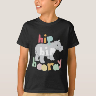 Hip Hip Hooray Gray Hippo Tekening T-shirt