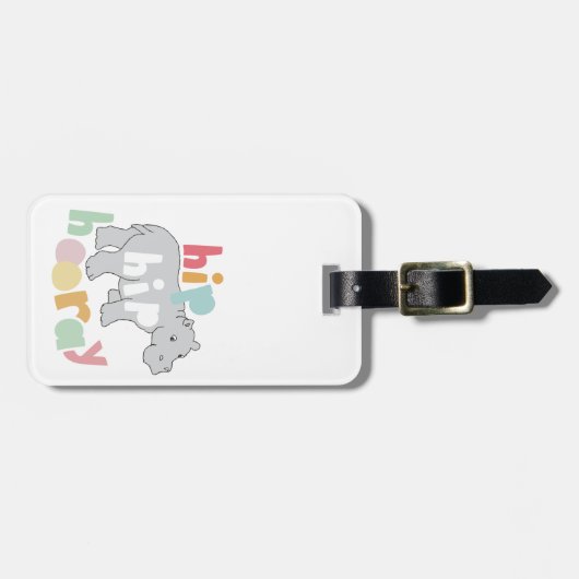 Hip Hip Hooray Grijs Hippo Tekening Leuke Dierlijk Bagagelabel (Voorkant horizontaal)