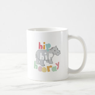 Hip Hip Hooray Grijs Hippo Tekening Leuke Dierlijk Koffiemok