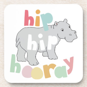Hip Hip Hooray Grijs Hippo Tekening Leuke Dierlijk Onderzetter