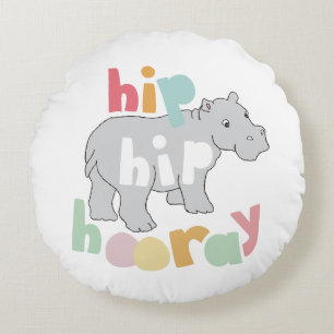 Hip Hip Hooray Grijs Hippo Tekening Leuke Dierlijk Rond Kussen