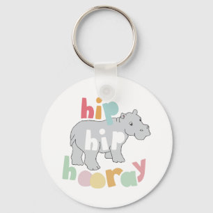 Hip Hip Hooray Grijs Hippo Tekening Leuke Dierlijk Sleutelhanger