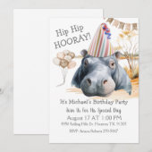 Hip Hip Hooray Hippo Birthday Kaart (Voorkant / Achterkant)
