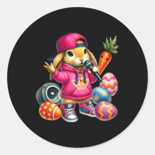 Hip Hop Bunny Pasen Eieren Microfoon Vibe  Ronde Sticker