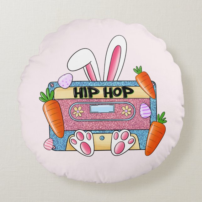 Hip Hop Cassettebandje Bunny Rond Kussen (Voorkant)