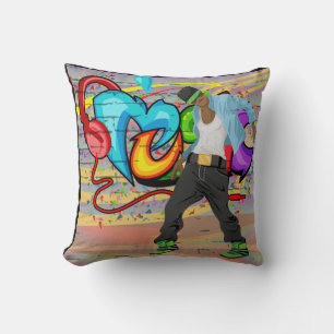 Hip-Hop Dancing Guy en Muziek Graffiti Wall Kussen