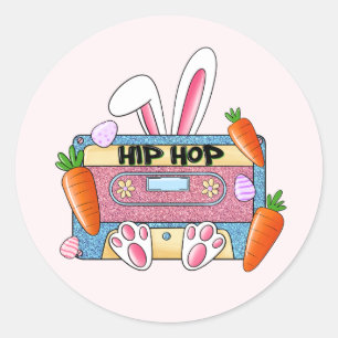 Hip-Hop Easter Bunny Mixtape – Retro Cassette Ronde Sticker