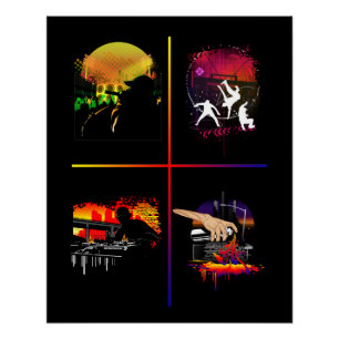 Hip Hop Elementen Poster MC DJ Breakdance Graffiti Perfect Poster