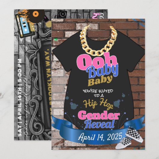hip hop Genre Révéler rose et bleu Invitations (Devant / Derrière)
