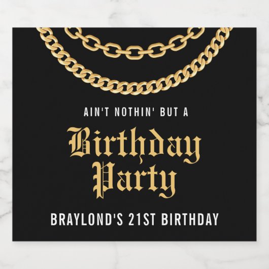 Hip Hop Gold Cuban Link Chain Verjaardag Sparkling Wijnetiket (Enkel label)