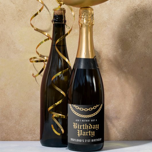 Hip Hop Gold Cuban Link Chain Verjaardag Sparkling Wijnetiket