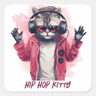 Hip Hop Kat Vierkante Sticker