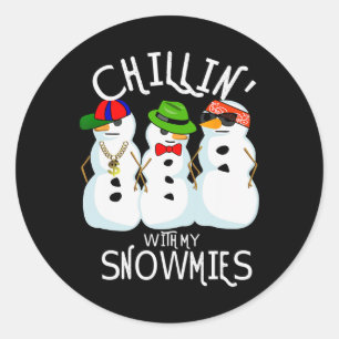Hip-hop muziek Kerst Sneeuwman Chillin met mijn zo Ronde Sticker