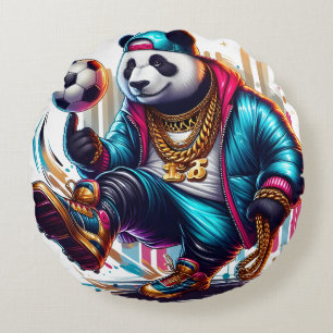 Hip Hop Panda Voetbal Zomer Sporten Rond Kussen