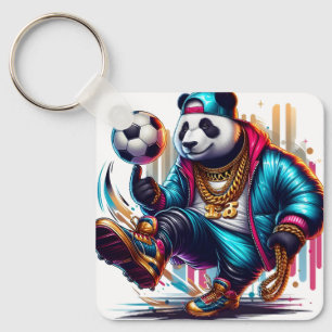 Hip Hop Panda Voetbal Zomer Sporten Sleutelhanger