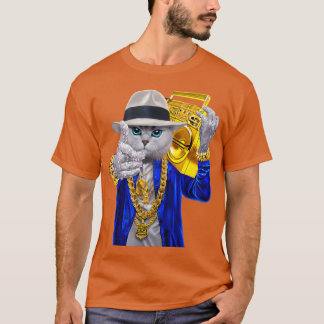 Hip Hop Rapper Cat in Fedora Hat Carrying Music fa T-shirt