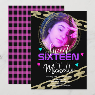 Hip Hop Sweet Sixteen Gouden Ring Confetti Foto Kaart