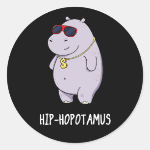 Hip-Hopotamus Funny Hippo Pun Dark BG Ronde Sticker