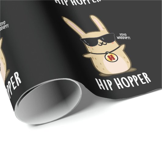 Hip Hopper Funny Bunny Rabbit Pun Dark BG Cadeaupapier (Rol Hoek)