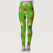 Hip Kerstmis Groene Rode Polka Dot Patroon Vrouwen Leggings (Voorkant)
