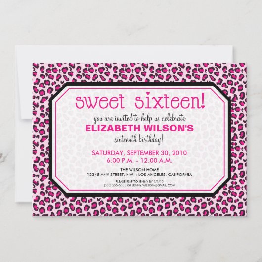 Hip Leopard Sweet 16 Invitation de fête d'annivers (Devant)