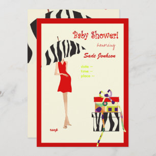 Hip Mama Baby shower/rode jurk/zebrastrepen Kaart