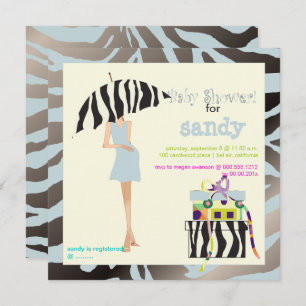 HIP MAMA, BABY SHOWER SILVERBLUE ZEBRA INVITATIONS
