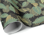 Hip Oker Bruin Groen Bos Boom Bladeren Patroon Cadeaupapier (Rol Hoek)