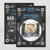 Hip Personnalisé Bar Mitzvah Chalkboard Invitation (Devant / Derrière)