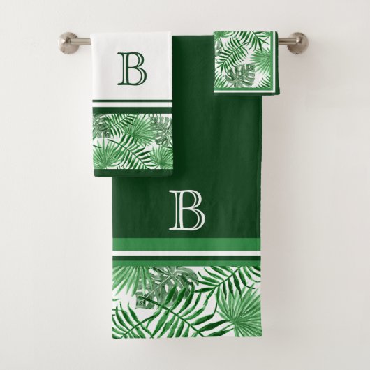 Hip Retro Tropical Green Palm Leafs Pattern Bad Handdoek (Insitu)