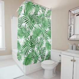 Hip Retro Tropical Green Palm Leafs Pattern Douchegordijn