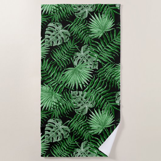 Hip Retro Tropical Green Palm Leafs Pattern Strandlaken (Voorkant)