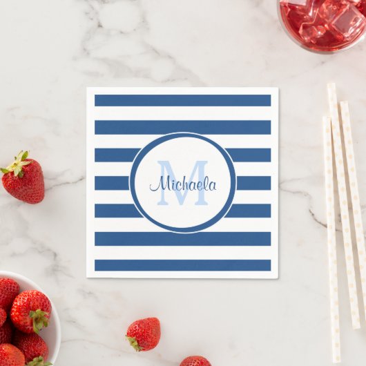 Hip Rich Blue Monogram en horizontale strepen Servetten (Insitu)
