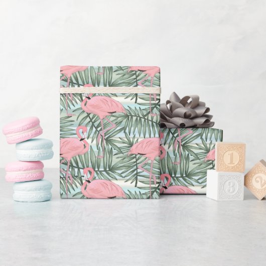 Hip roze flamingoes Cute Palm Leafs Art Pattern Cadeaupapier (Baby Shower)