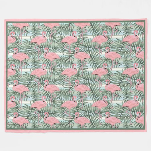 Hip roze flamingoes Cute Palm Leafs Art Pattern Fleece Deken (Voorkant (Horizontaal))