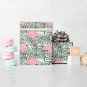 Hip Roze Flamingo's Cute Palmblad Kunstpatroon Cadeaupapier