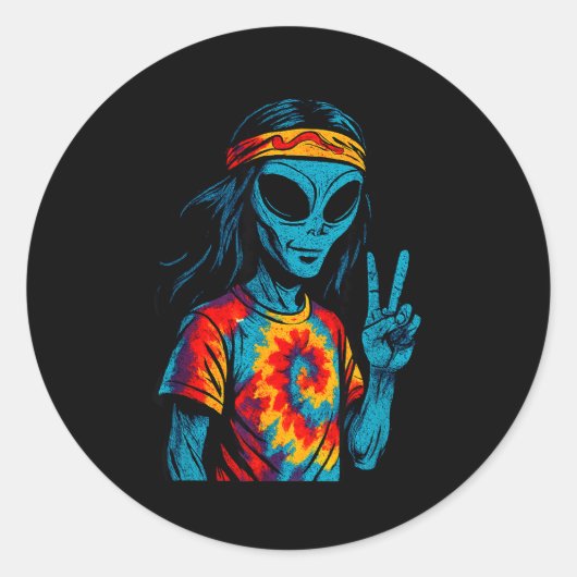 Hipe Alien Tie-dye Design  Ronde Sticker (Voorkant)