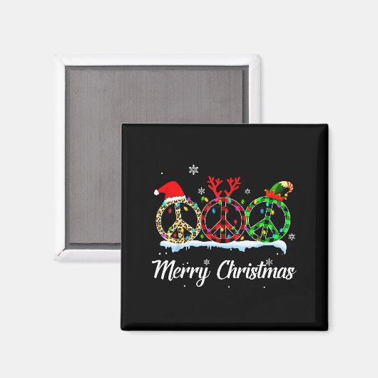 Hipe Peace Sign Santa Hat Reindeer Merry Christmas Magneet (Voorkant / Achterkant)