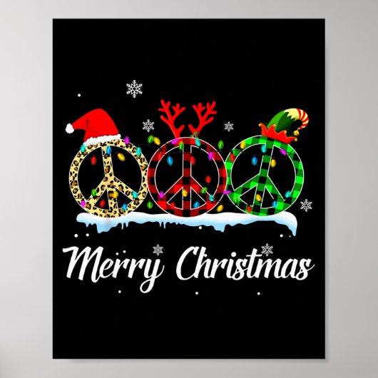 Hipe Peace Sign Santa Hat Reindeer Merry Christmas Poster (Voorkant)