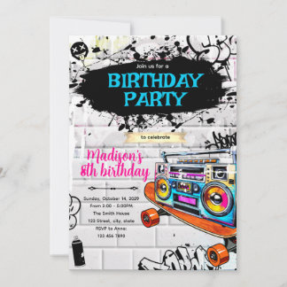 Hiphop 80s 90s verjaardagsfeest uitnodiging